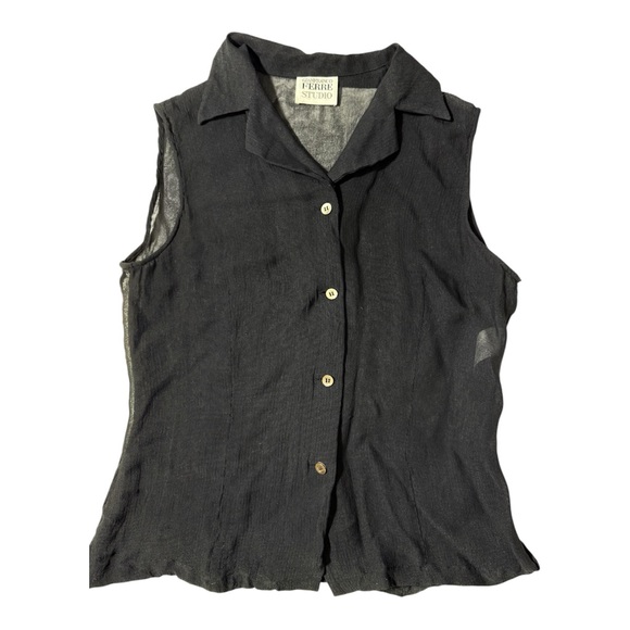 Gianfranco Ferre Tops - Gianfranco Ferre Black Sleeveless Button Shirt Top